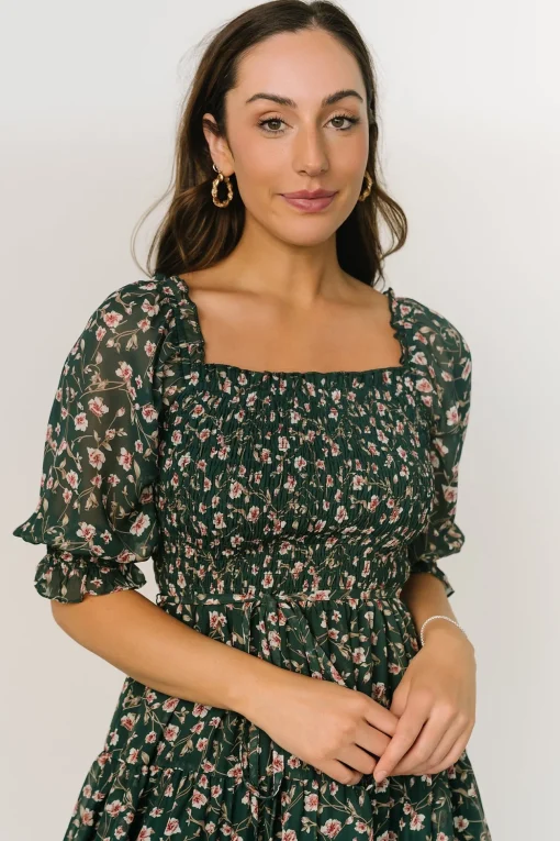 Azlyn Smocked Short Dress | Green + Pink Floral