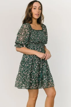 Azlyn Smocked Short Dress | Green + Pink Floral