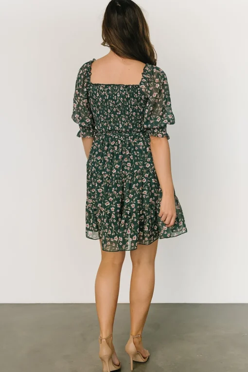 Azlyn Smocked Short Dress | Green + Pink Floral