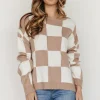 Bella Checkered Sweater | Taupe