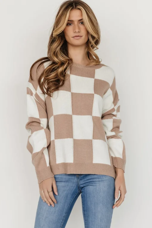 Bella Checkered Sweater | Taupe