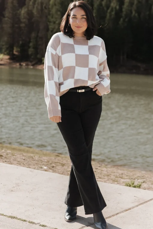 Bella Checkered Sweater | Taupe