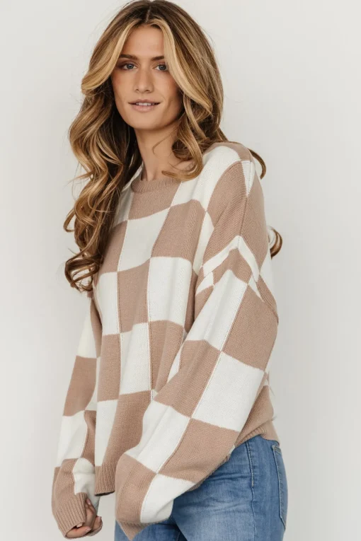 Bella Checkered Sweater | Taupe