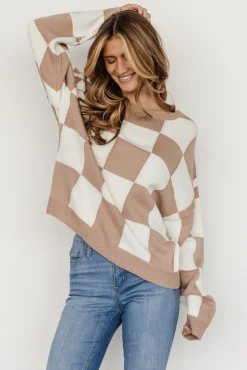 Bella Checkered Sweater | Taupe