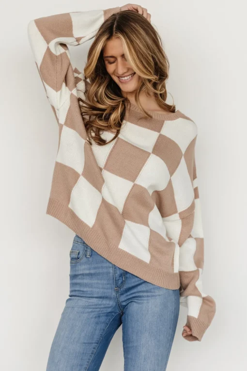Bella Checkered Sweater | Taupe