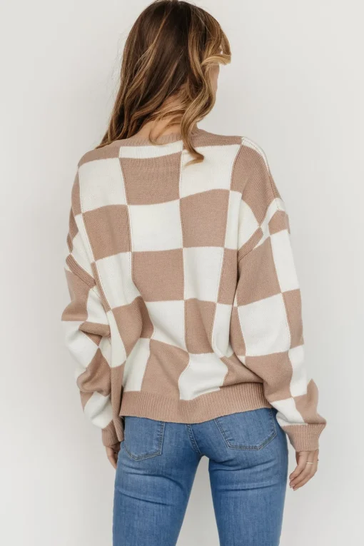 Bella Checkered Sweater | Taupe