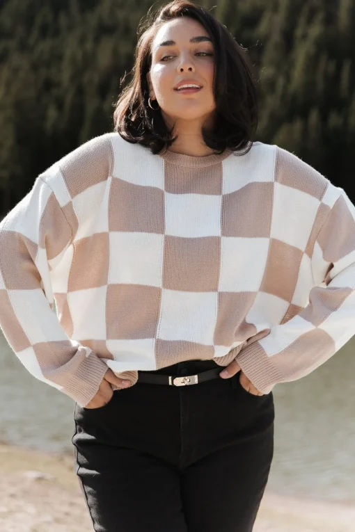 Bella Checkered Sweater | Taupe