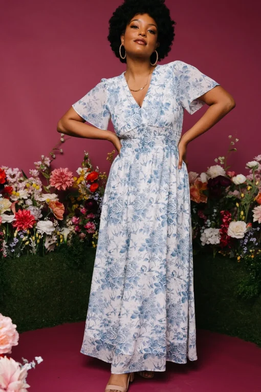Birdie Maxi Dress | Off White + Blue
