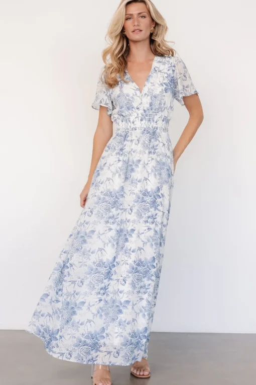 Birdie Maxi Dress | Off White + Blue
