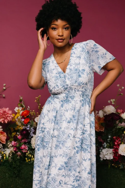 Birdie Maxi Dress | Off White + Blue