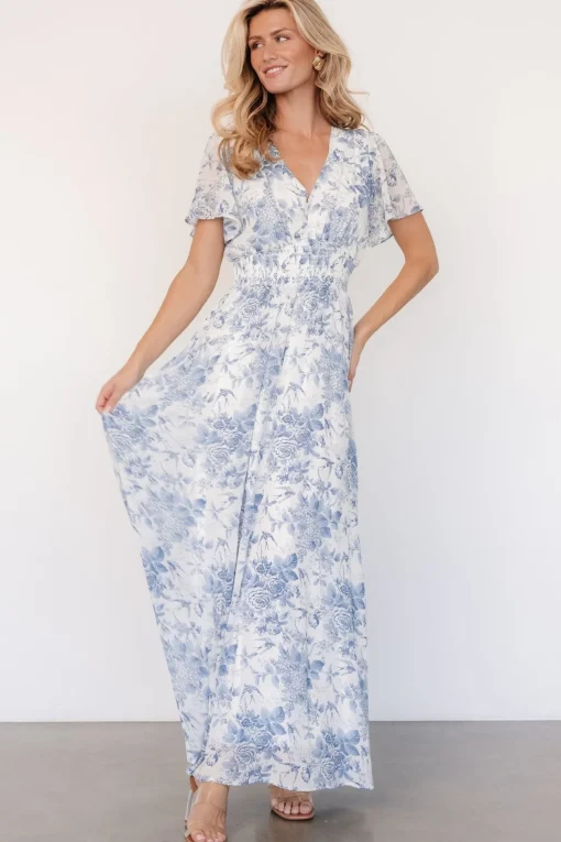 Birdie Maxi Dress | Off White + Blue