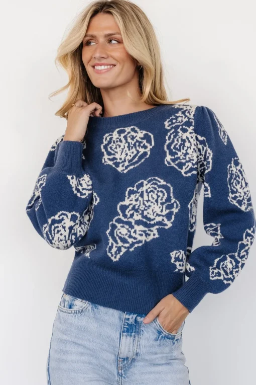 Blake Floral Sweater | Blue + Cream