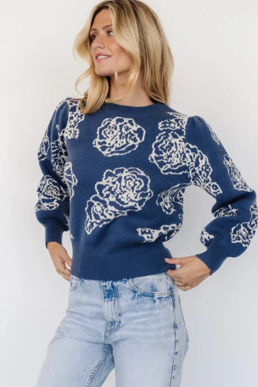 Blake Floral Sweater | Blue + Cream