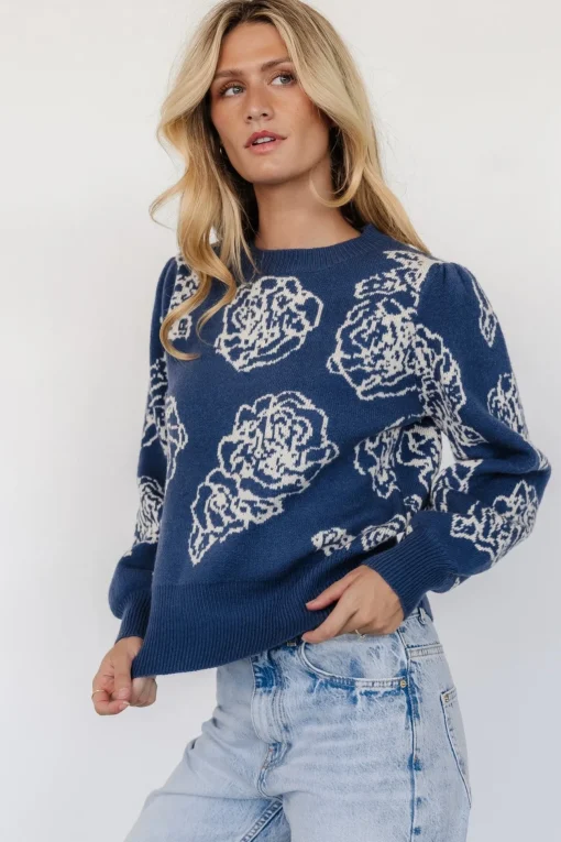 Blake Floral Sweater | Blue + Cream