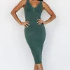 Bobbie Snap Button Midi Dress | Green