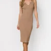 Bobbie Snap Button Midi Dress | Light Mocha