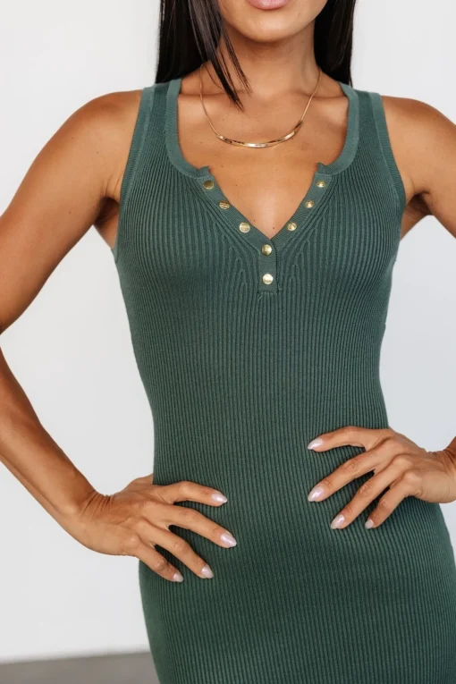 Bobbie Snap Button Midi Dress | Green
