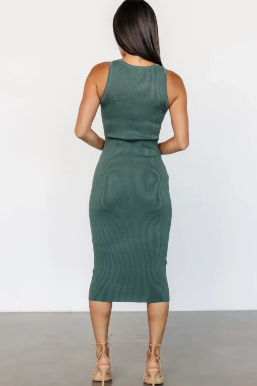 Bobbie Snap Button Midi Dress | Green