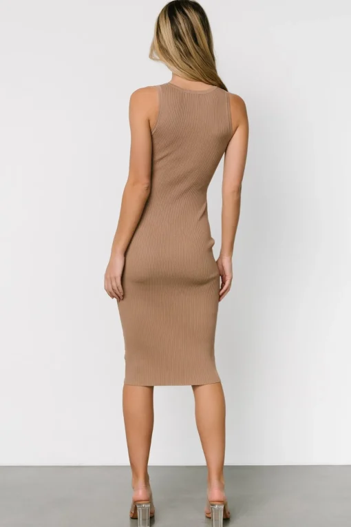 Bobbie Snap Button Midi Dress | Light Mocha
