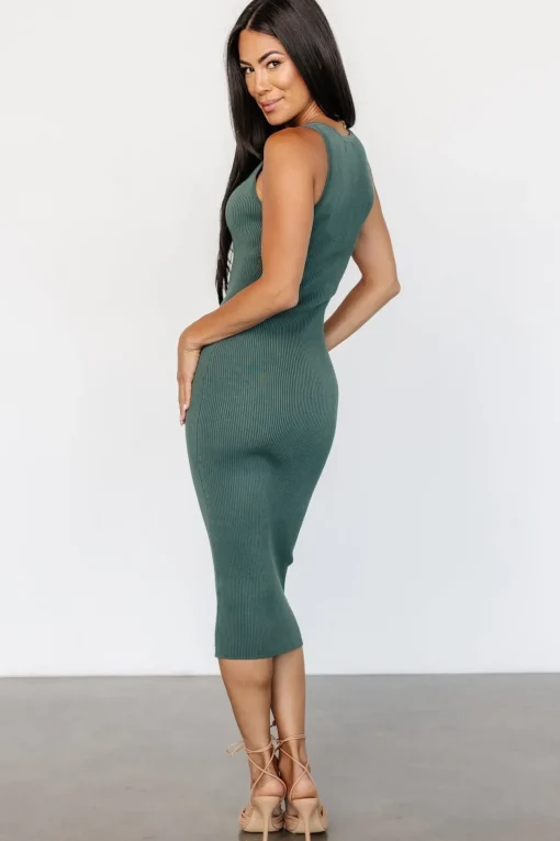 Bobbie Snap Button Midi Dress | Green