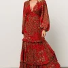 Bowman Deep V Maxi Dress | Red Multi