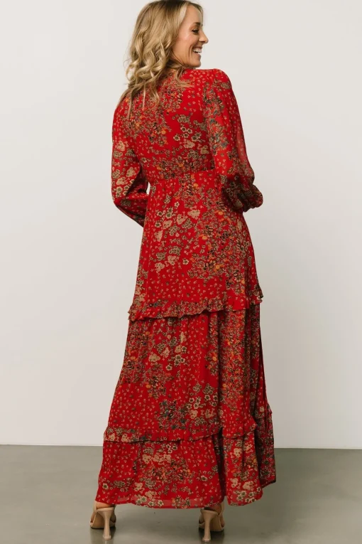 Bowman Deep V Maxi Dress | Red Multi