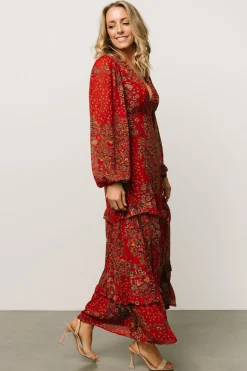 Bowman Deep V Maxi Dress | Red Multi