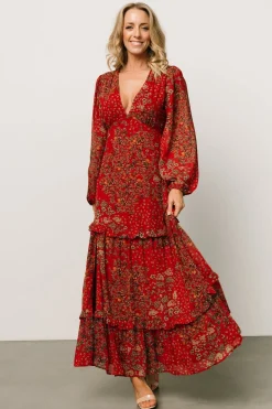 Bowman Deep V Maxi Dress | Red Multi
