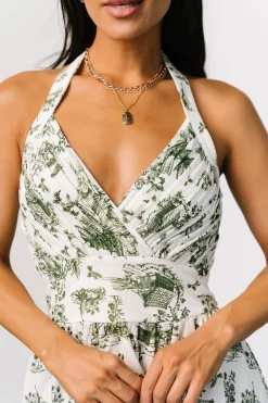 Bristol Halter Midi Dress | Green Print