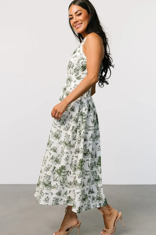 Bristol Halter Midi Dress | Green Print
