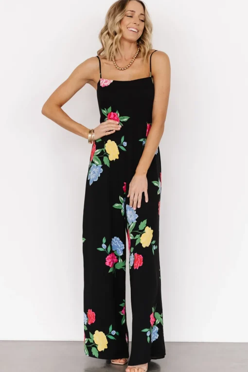 Brooklyn Wide Leg Jumpsuit | Black Floral