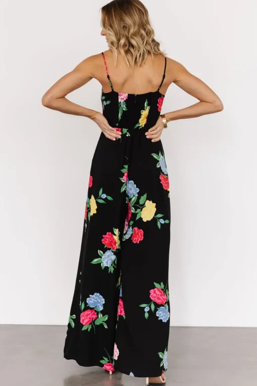 Brooklyn Wide Leg Jumpsuit | Black Floral
