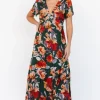 Cassie Short Sleeve Dress | Dark Green Floral