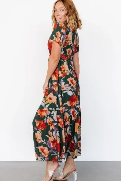 Cassie Short Sleeve Dress | Dark Green Floral