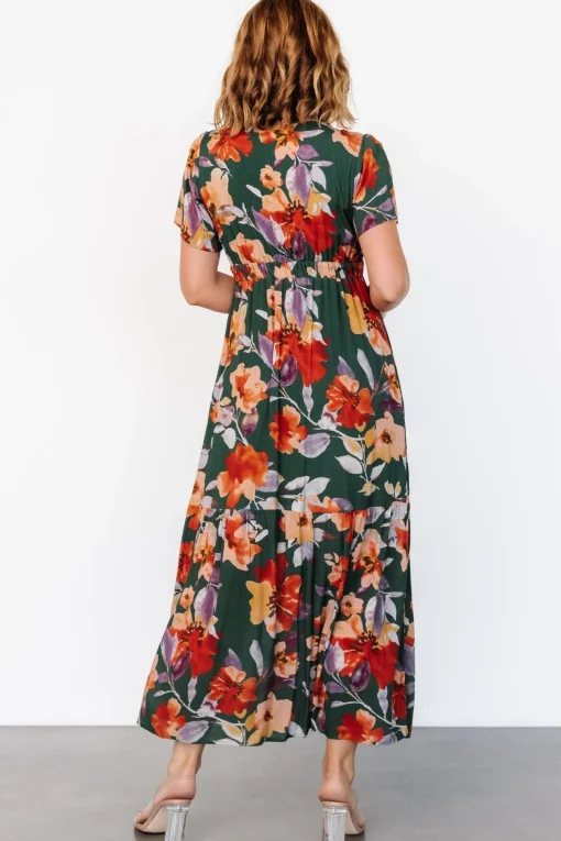 Cassie Short Sleeve Dress | Dark Green Floral