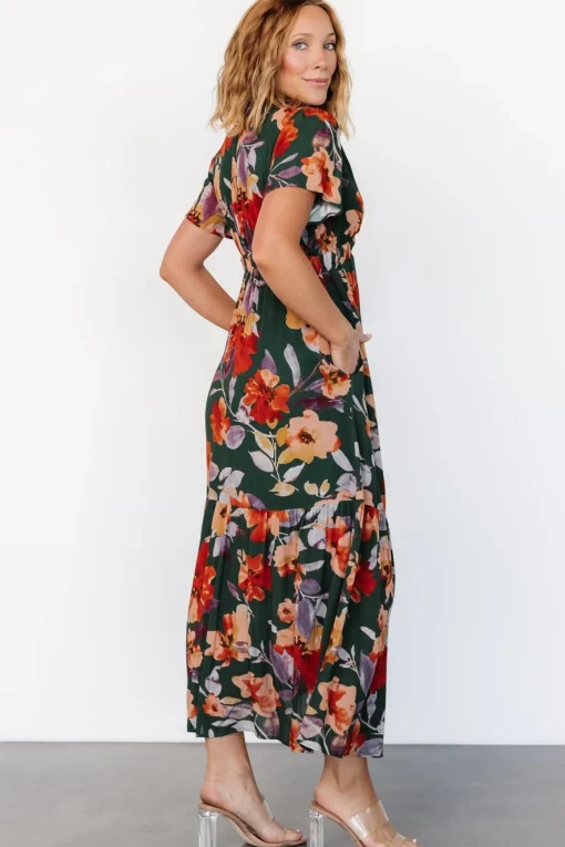 Cassie Short Sleeve Dress | Dark Green Floral