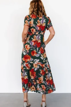 Cassie Short Sleeve Dress | Dark Green Floral