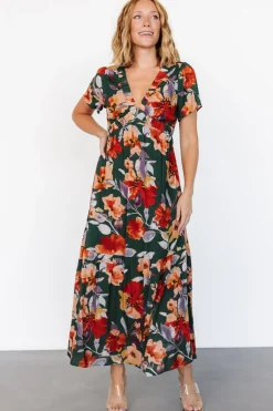 Cassie Short Sleeve Dress | Dark Green Floral