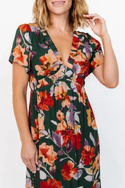 Cassie Short Sleeve Dress | Dark Green Floral