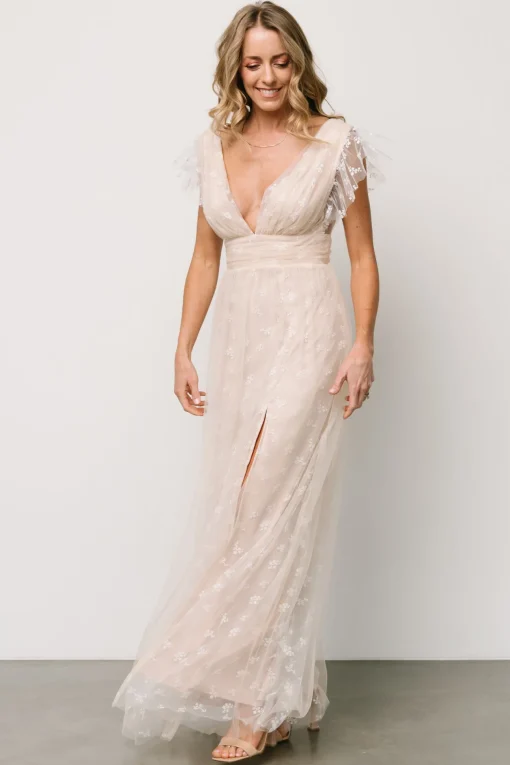 Caterina Tulle Maxi Dress | Natural + White