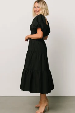 Cindy Puff Sleeve Tiered Dress | Black