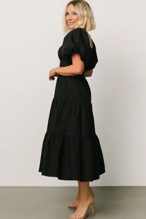 Cindy Puff Sleeve Tiered Dress | Black