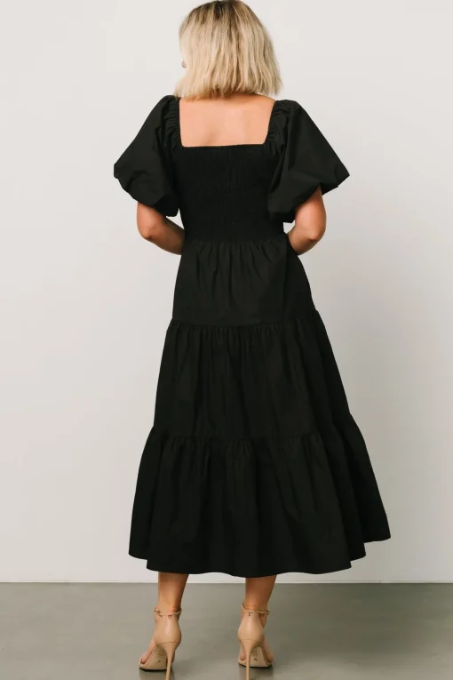 Cindy Puff Sleeve Tiered Dress | Black