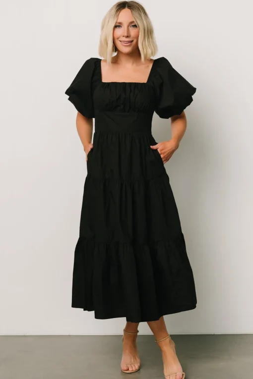 Cindy Puff Sleeve Tiered Dress | Black