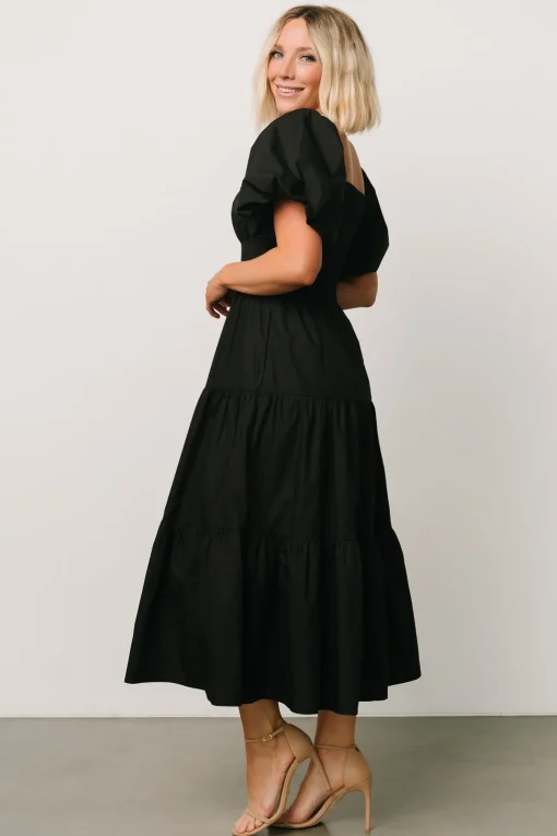 Cindy Puff Sleeve Tiered Dress | Black