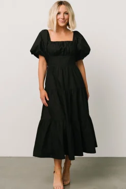 Cindy Puff Sleeve Tiered Dress | Black