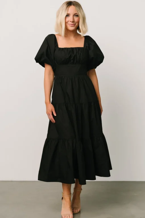 Cindy Puff Sleeve Tiered Dress | Black