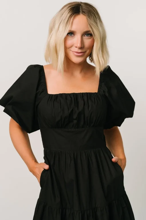 Cindy Puff Sleeve Tiered Dress | Black