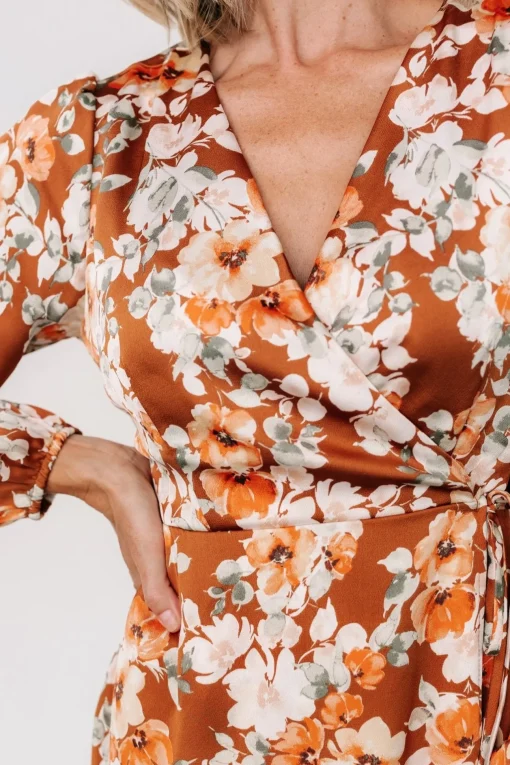 Clarissa Faux Wrap Midi Dress | Copper + Ivory