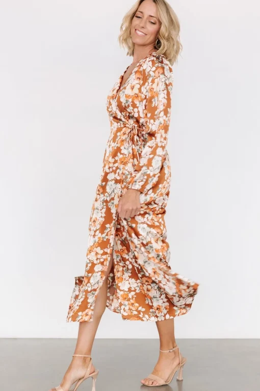Clarissa Faux Wrap Midi Dress | Copper + Ivory